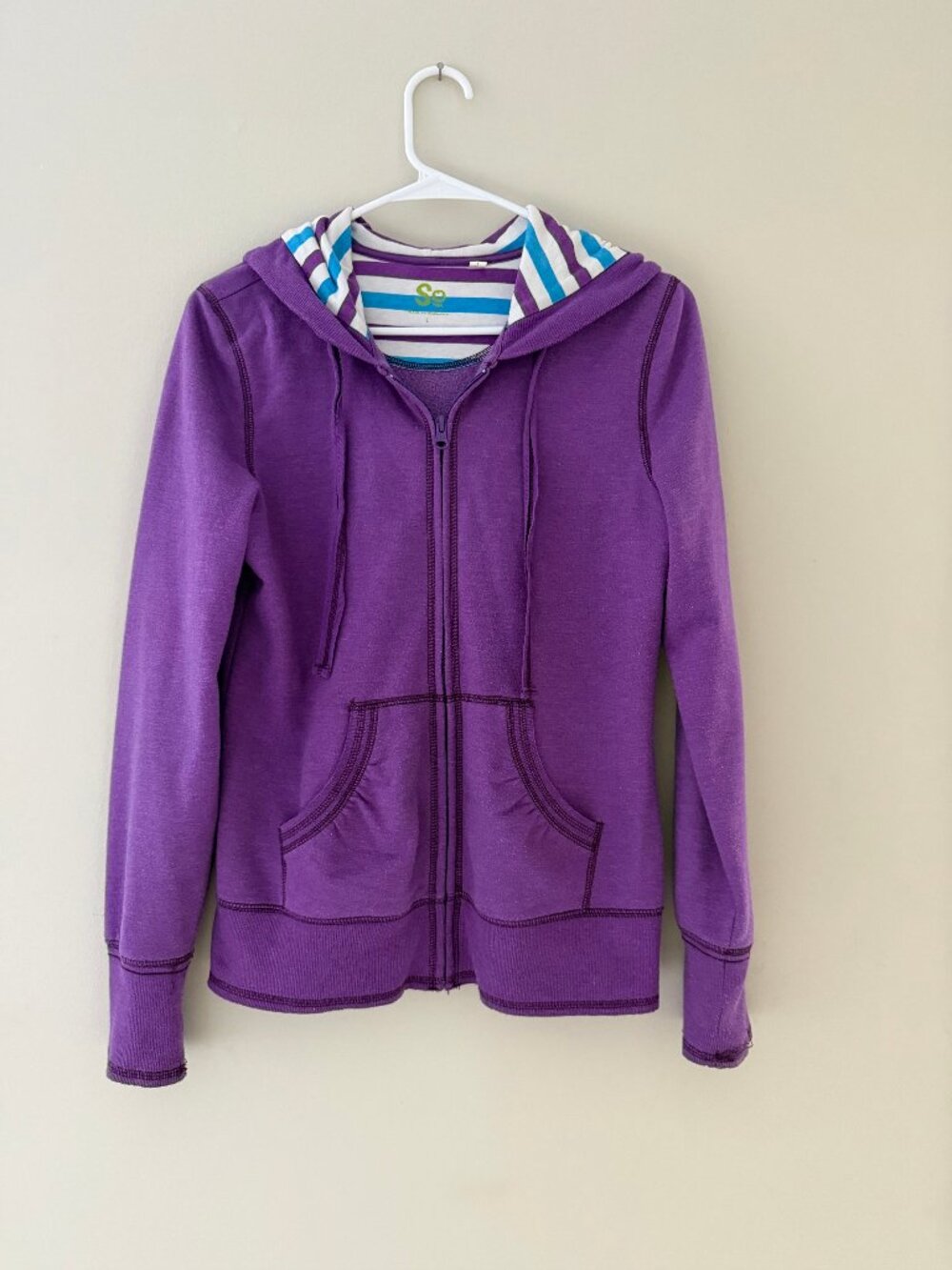 SO FROM KOHLS VINTAGE HOODIE HOODED SWEATSHIRT JACKET - PURPLE WITH AQUA - JR L
